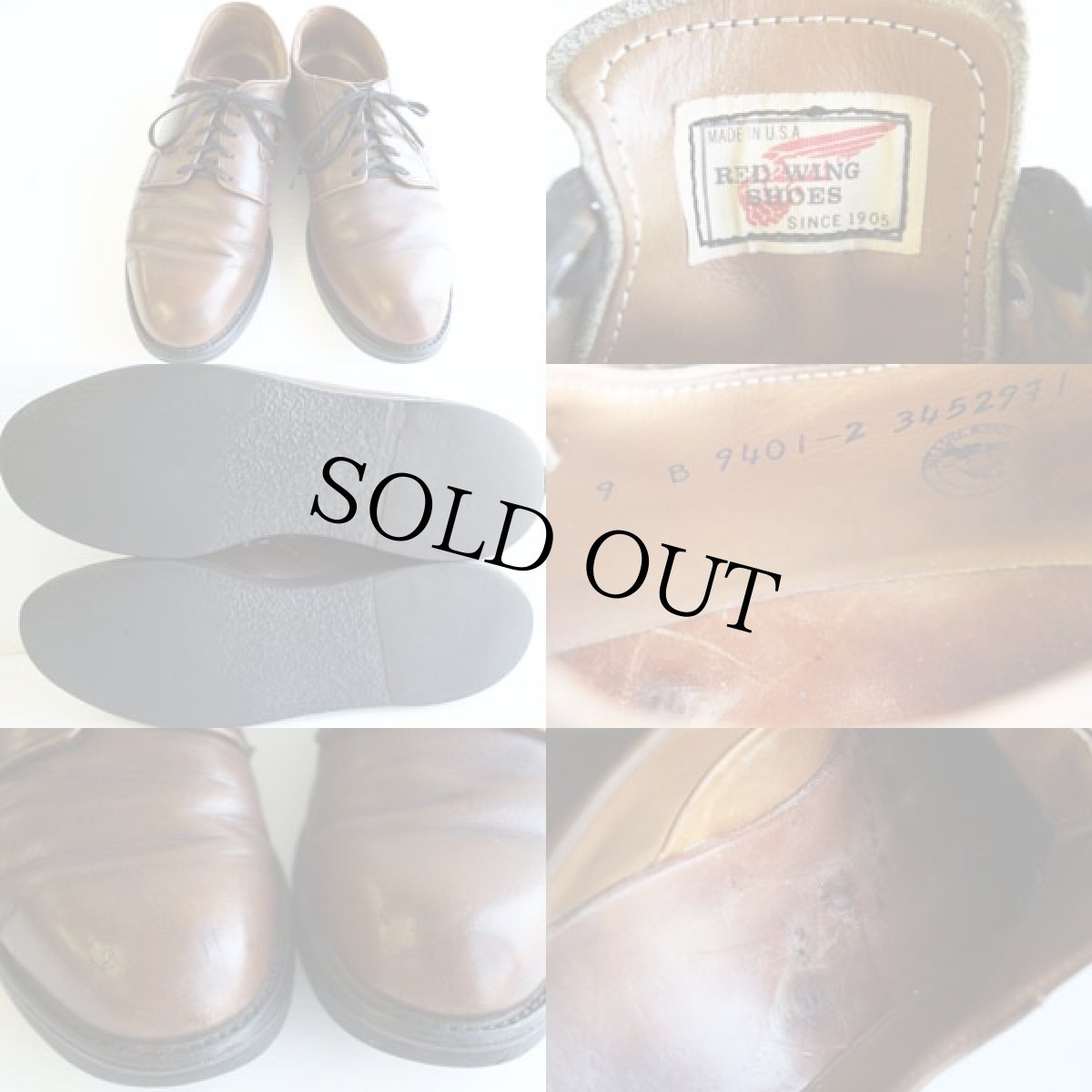 画像3: 70s USA製 REDWINGレッドウイング ポストマン レザーシューズ 茶 9B (3)