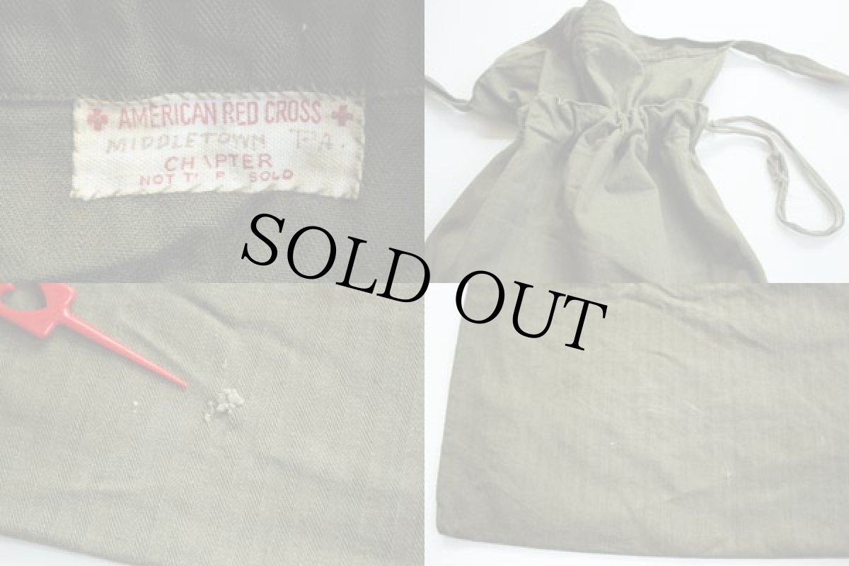 画像3: 40s AMERICAN RED CROSS HBT ヘリンボーンツイル エプロン バッグ オリーブ (3)