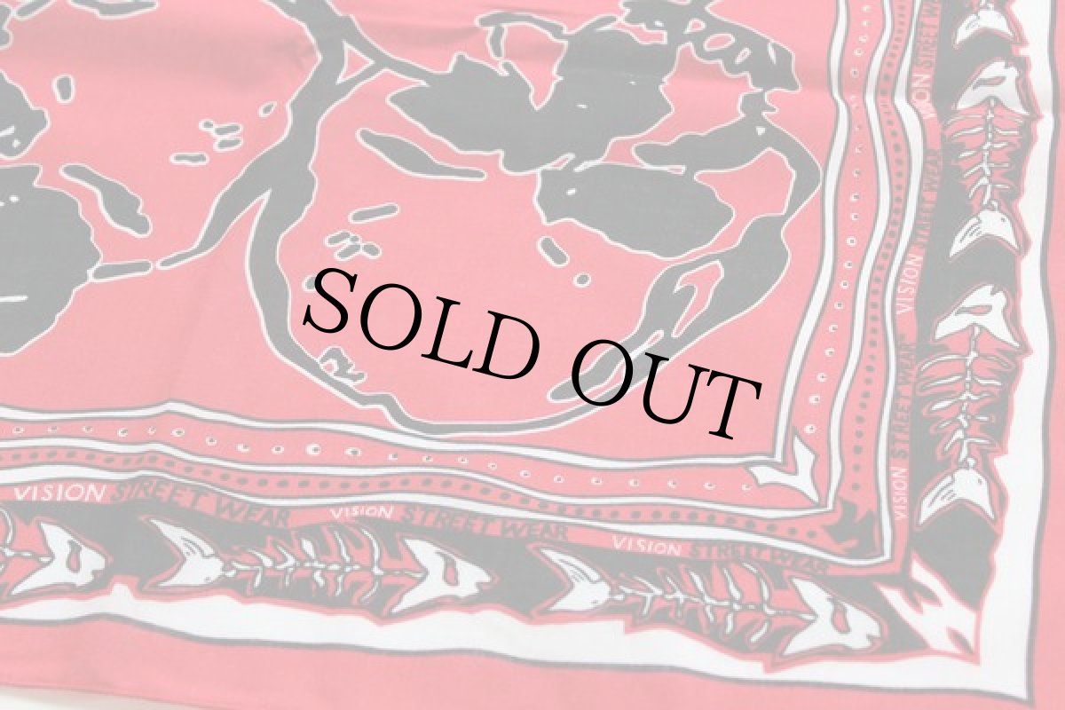 画像2: デッドストック★80s VISIONヴィジョン スカル バンダナ 赤 (2)