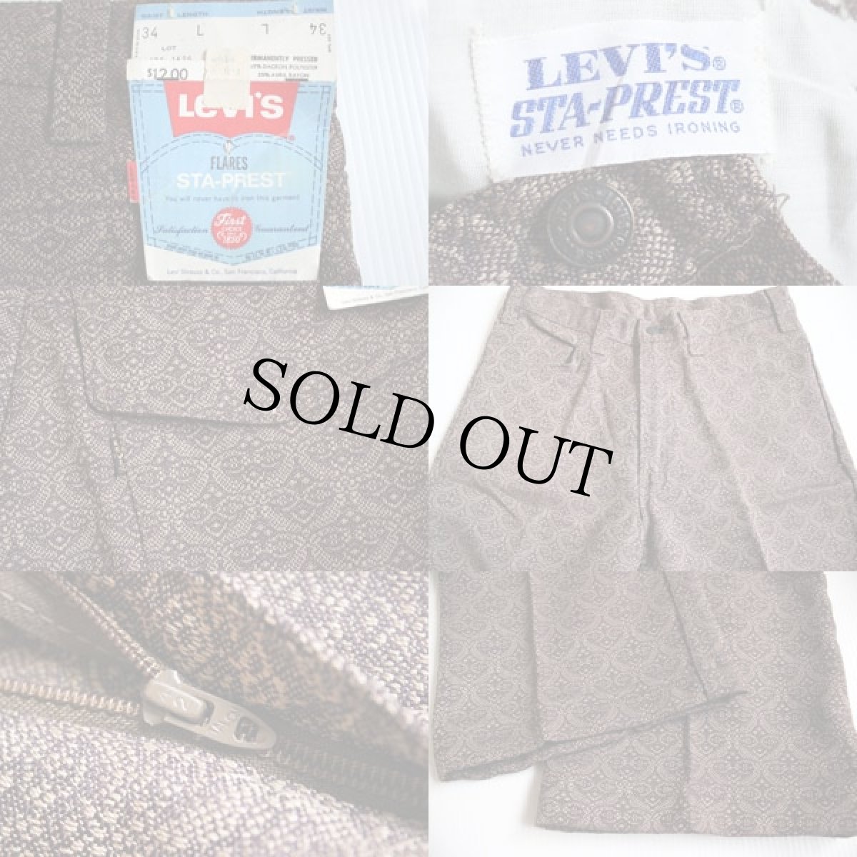 画像3: デッドストック★70s USA製 LEVI'Sリーバイス BIGE STA-PRESTスタプレ 総柄パンツ w34 (3)