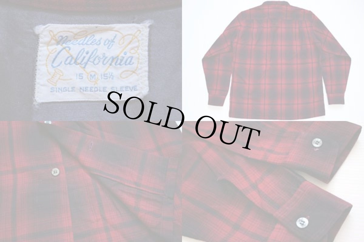 画像3: 50s needles of California オンブレチェック ウール オープンカラーシャツ M (3)