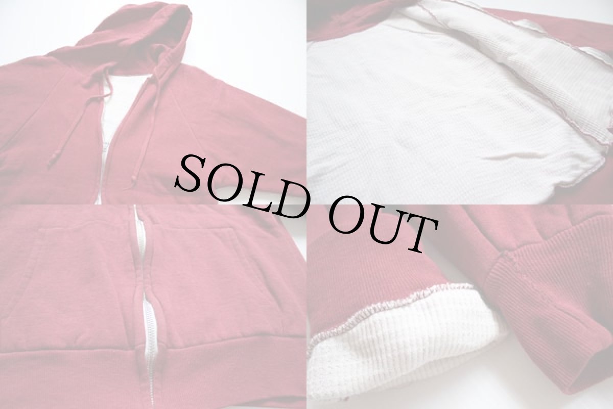 画像3: 70s UNKNOWN 裏サーマル スウェット ジップパーカー バーガンディ (3)