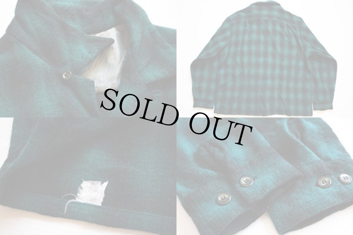 画像3: 50s UNKNOWN オンブレチェック ウールシャツ 緑 (3)