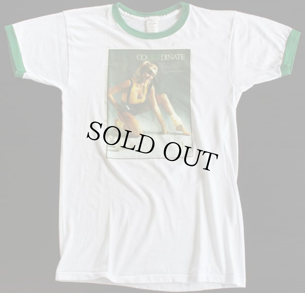 画像2: 80s USA製 オリビアニュートンジョン リンガーTシャツ 白×緑 M (2)