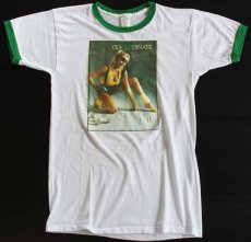 画像2: 80s USA製 オリビアニュートンジョン リンガーTシャツ 白×緑 M (2)