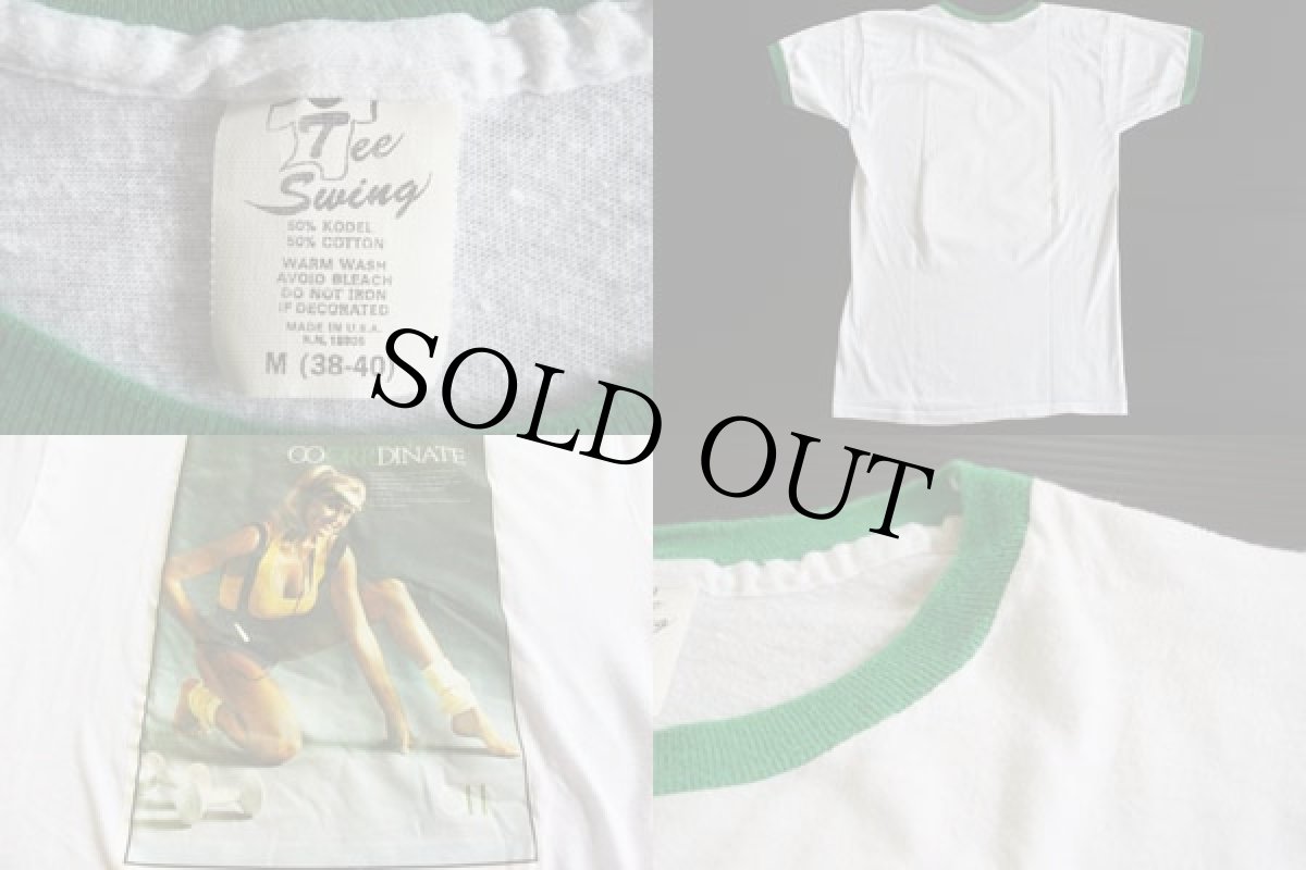 画像3: 80s USA製 オリビアニュートンジョン リンガーTシャツ 白×緑 M (3)