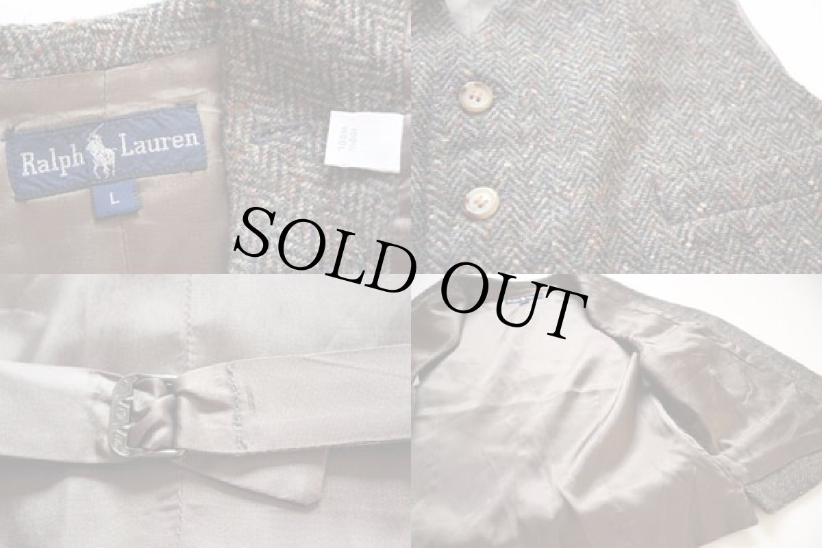 画像3: 80s ラルフローレン シンチバック ヘリンボーン ツイード ウールベスト (3)