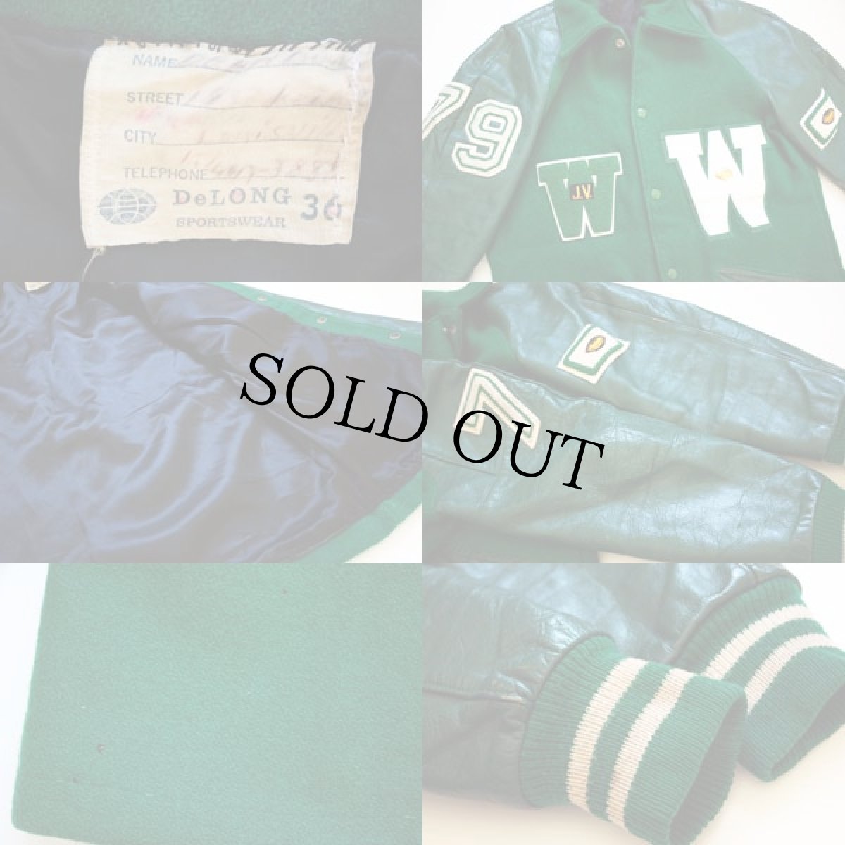 画像3: 70s DeLONGデロング パッチ付き メルトン ウール ロング 袖革スタジャン 緑 36 (3)