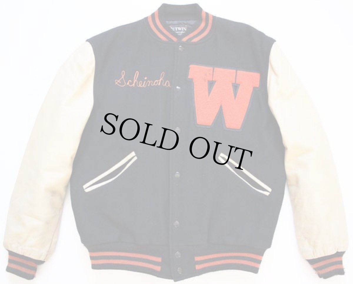 画像2: 80s BUTWINバトウィン チェーン刺繍 メルトン ウール 袖革スタジャン (2)