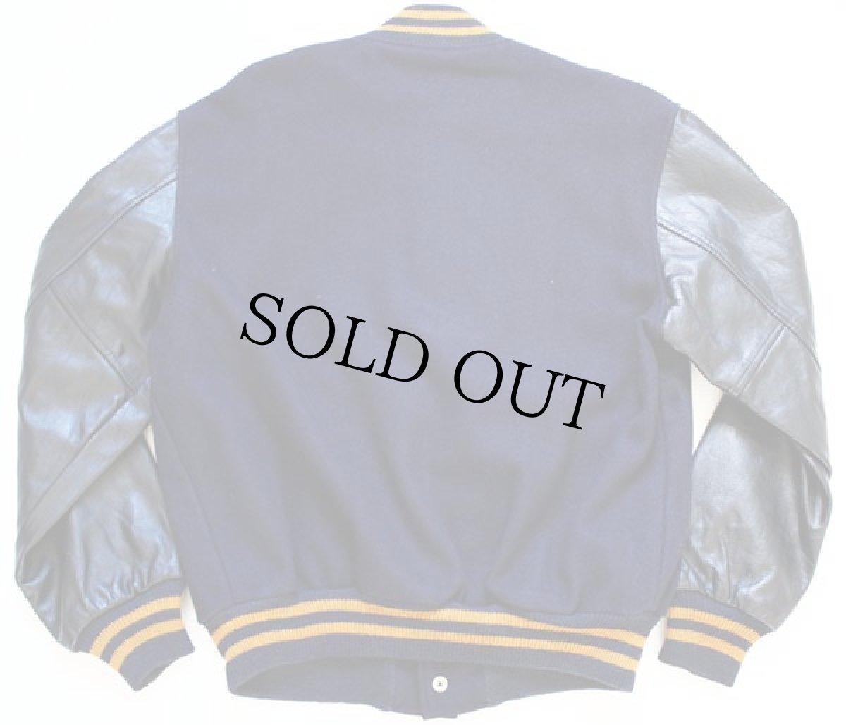 画像2: 60s BUTWINバトウィン メルトン ウール 袖革スタジャン 紺×黒 42 (2)