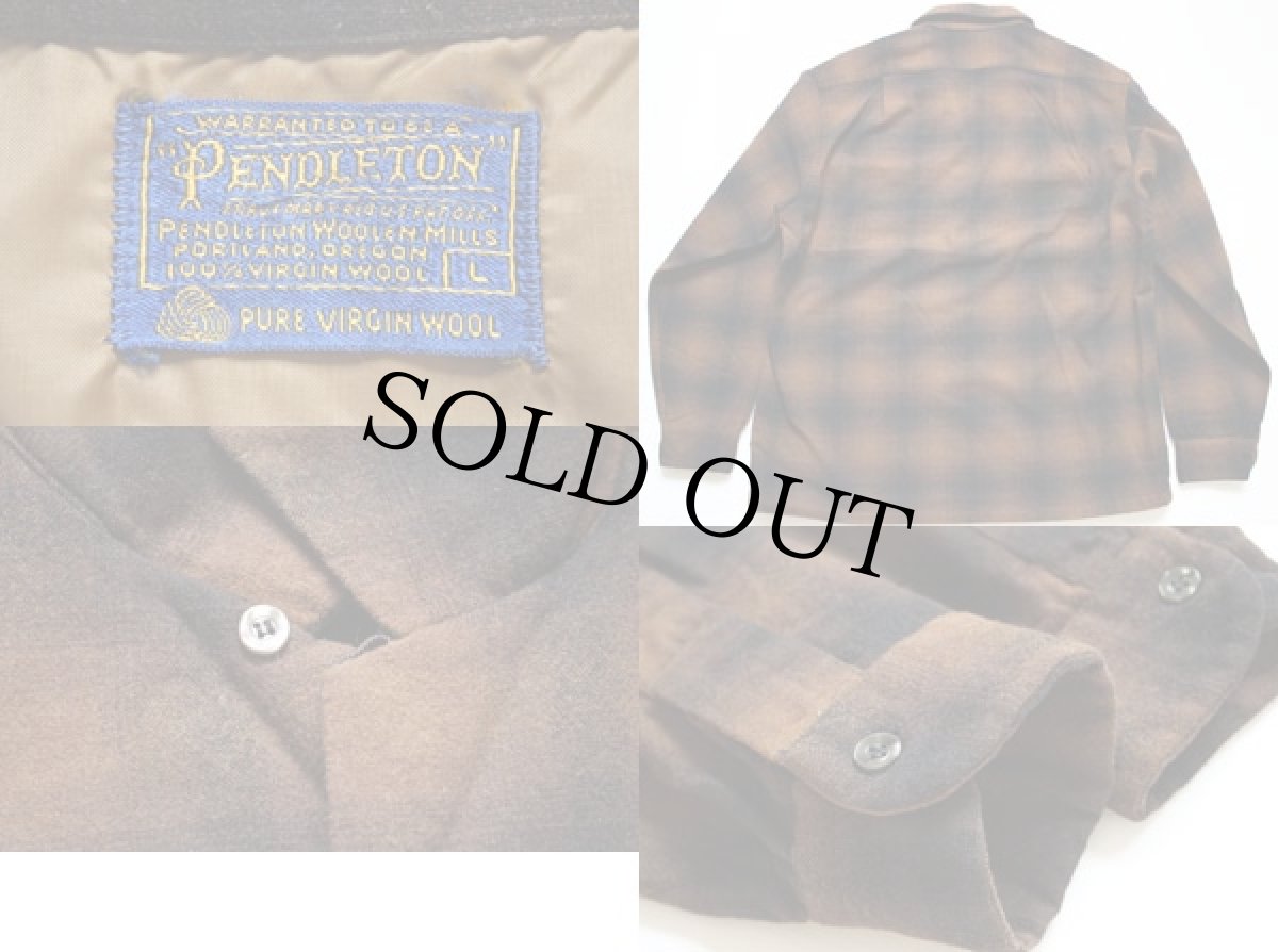画像3: 60s PENDLETONペンドルトン オンブレチェック ウール オープンカラーシャツ L (3)