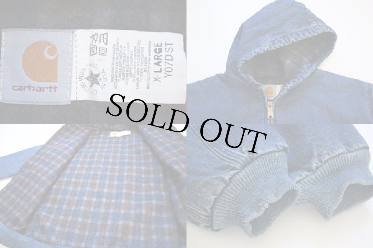 画像3: 80s USA製 carharttカーハート チェックライナー デニム アクティブジャケット パーカー ボーイズXL (3)