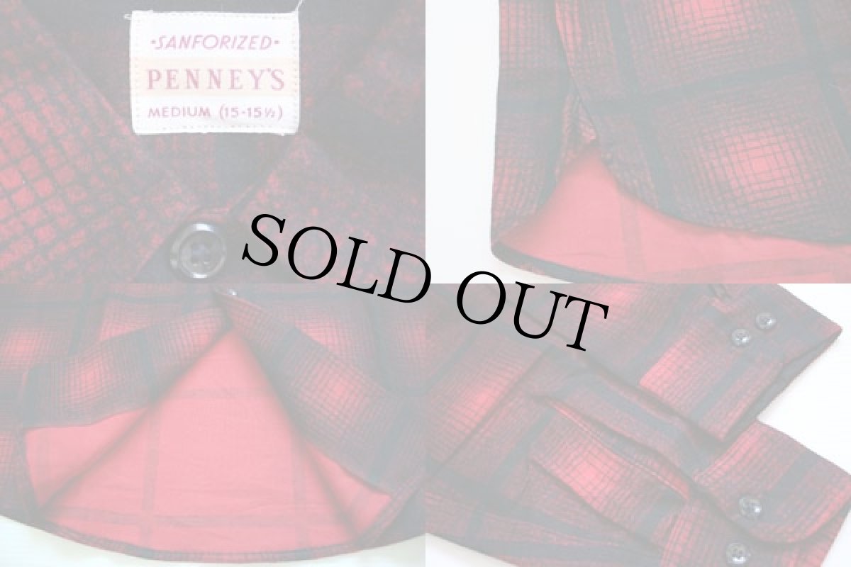 画像3: デッドストック★50s PENNEY'S オンブレチェック マチ付き プリントネルシャツ M (3)