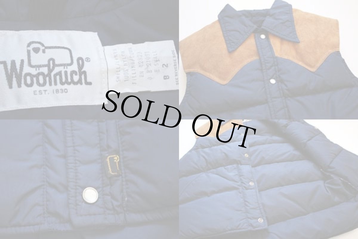 画像3: 70s Woolrichウールリッチ レザーヨーク切り替え ダウンベスト S 紺 (3)