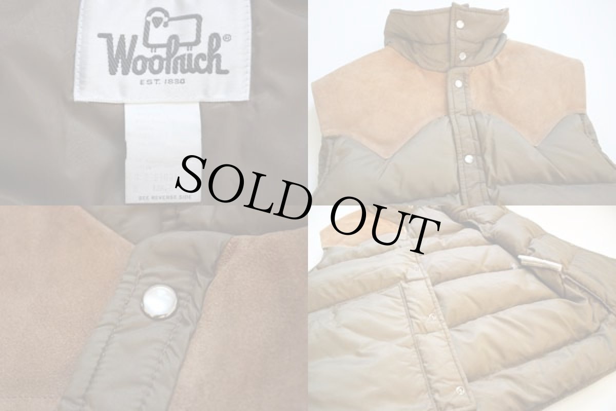 画像3: 70s Woolrichウールリッチ レザー ヨーク切り替え ダウンベスト L 茶系 (3)