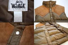 画像3: 70s Woolrichウールリッチ レザー ヨーク切り替え ダウンベスト L 茶系 (3)