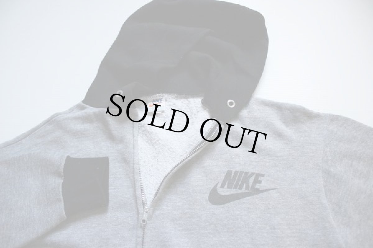 画像2: 70s USA製 NIKEナイキ ツートン 切り替え スウェット ジップパーカー 杢グレー×黒 L (2)