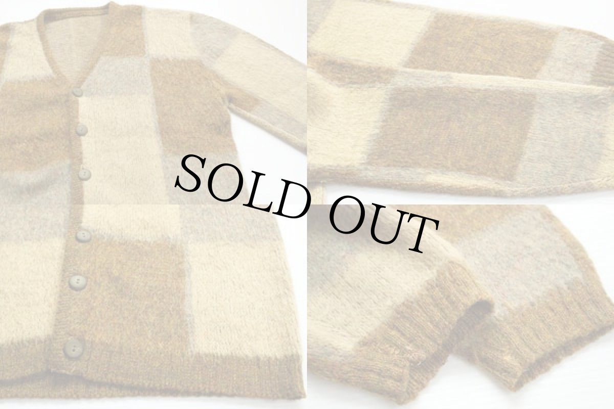 画像3: 60s UNKNOWN クレイジー パネル切り替え モヘヤ ニット カーディガン (3)