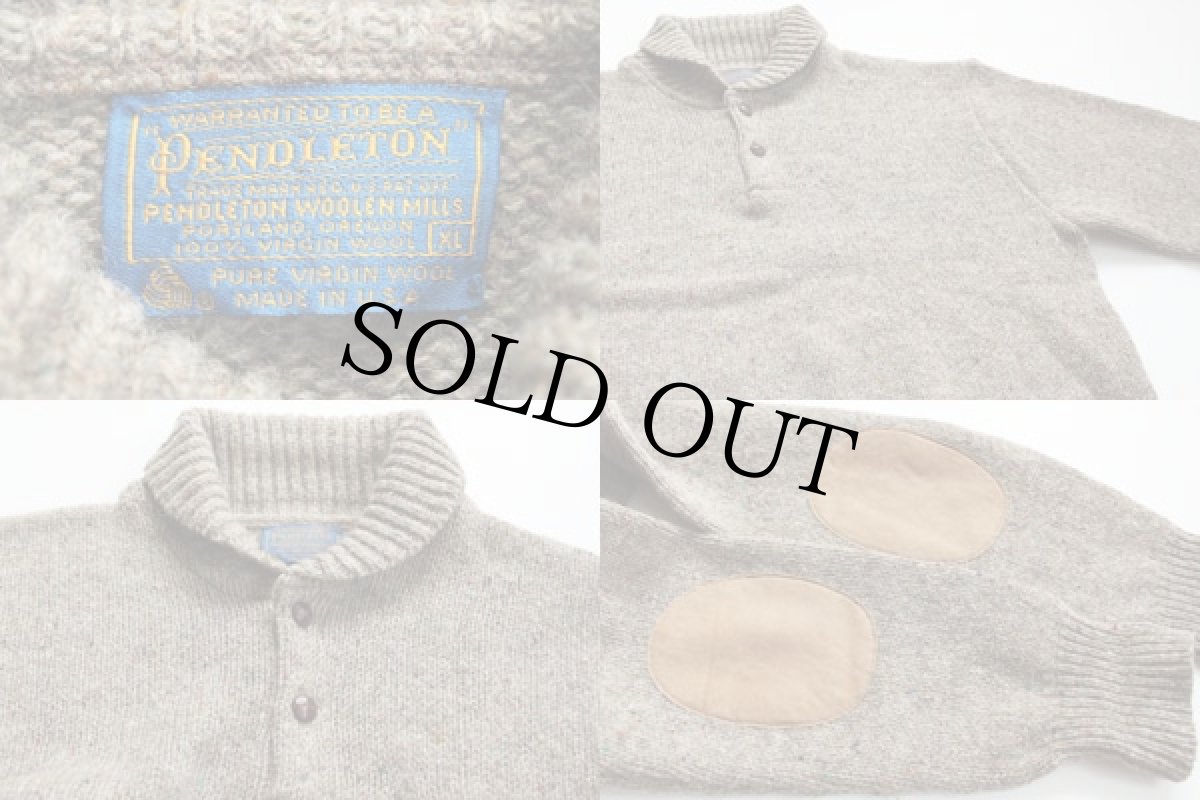 画像3: 70s USA製 PENDLETONペンドルトン ショールカラー ネップ入り エルボーパッチ付き ウールニット セーター (3)