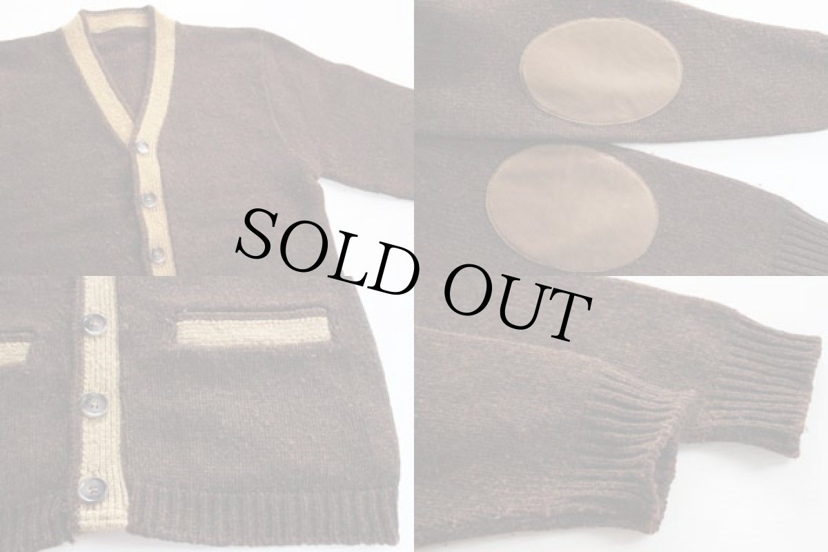 画像3: 60s UNKNOWN ツートン エルボーパッチ付き ウールニット カーディガン 茶 (3)