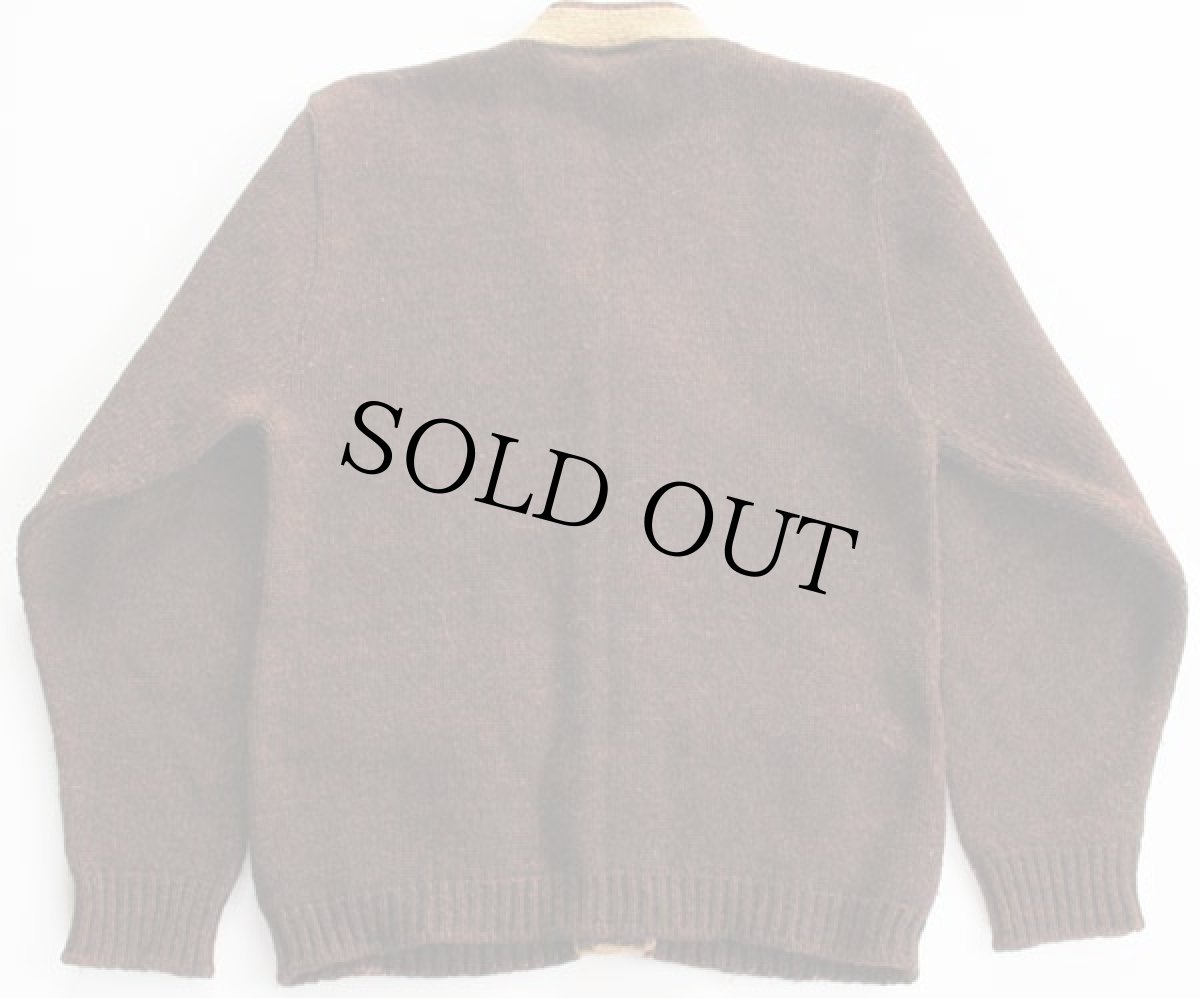 画像2: 60s UNKNOWN ツートン エルボーパッチ付き ウールニット カーディガン 茶 (2)