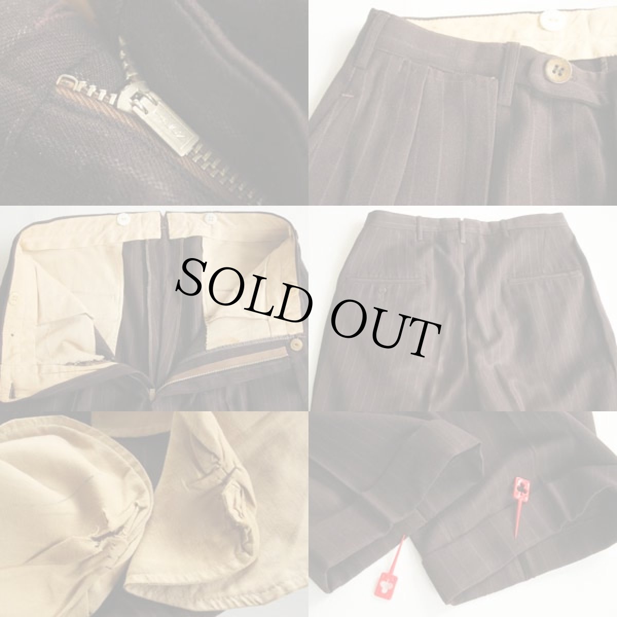 画像3: 40s UNKNOWN ストライプ スラックス ウールパンツ 茶 w31 (3)