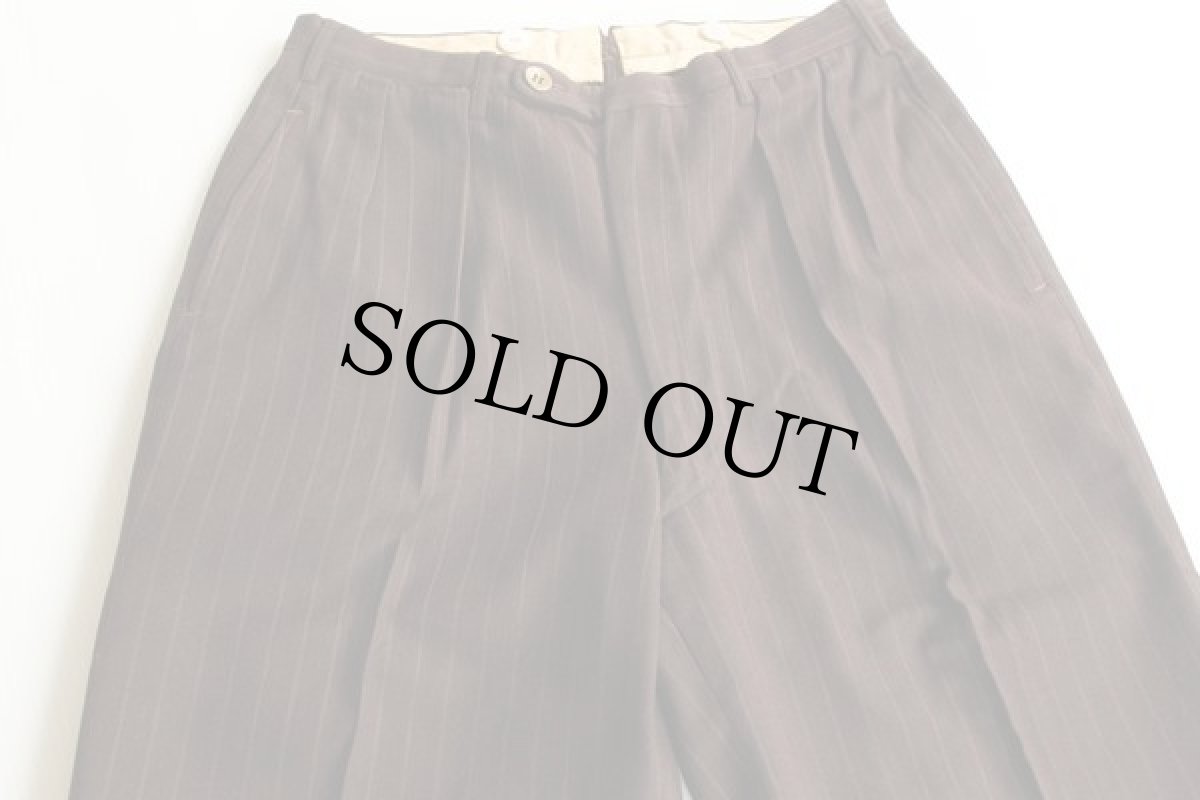 画像2: 40s UNKNOWN ストライプ スラックス ウールパンツ 茶 w31 (2)