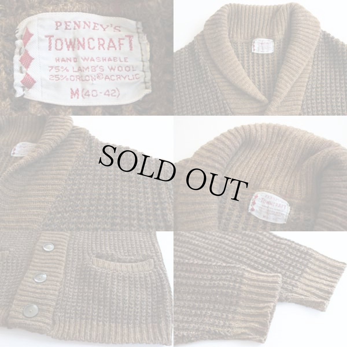 画像3: 50s TOWNCRAFT ショールカラー ウールニット カーディガン M (3)