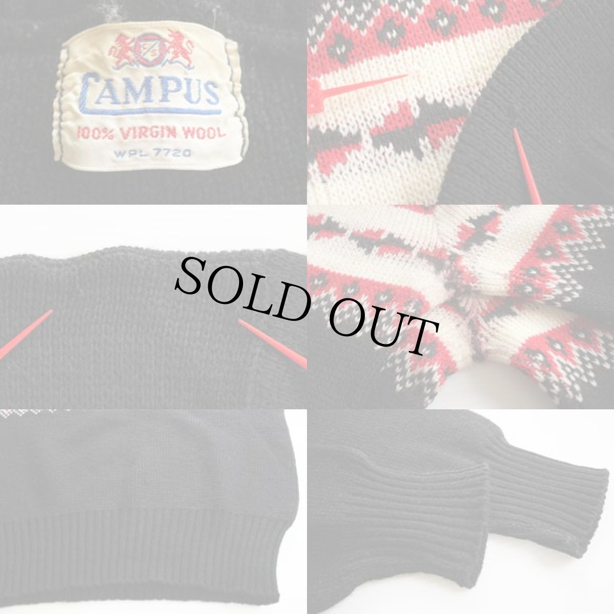 画像3: 50s CAMPUS 雪柄 ウールニット セーター 黒 (3)