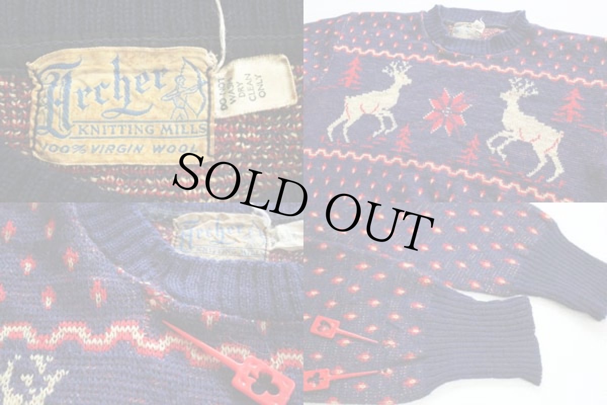 画像3: 40s Hrcher 鹿柄 ノルディック柄 ウールニット セーター (3)