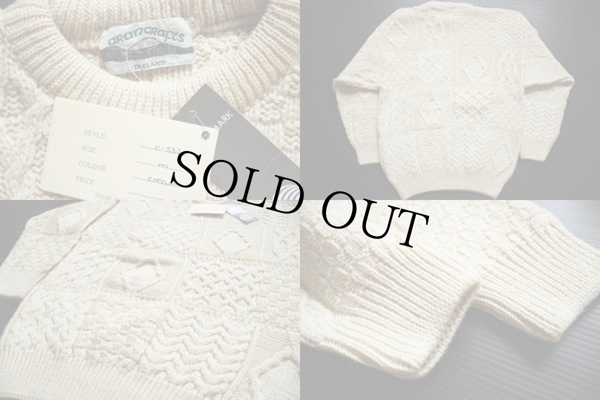 画像3: デッドストック★アイルランド製 aran crafts ケーブル編み パネル切り替え ウールニット セーター M★フィッシャーマン (3)