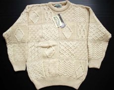 画像1: デッドストック★アイルランド製 aran crafts ケーブル編み パネル切り替え ウールニット セーター M★フィッシャーマン (1)