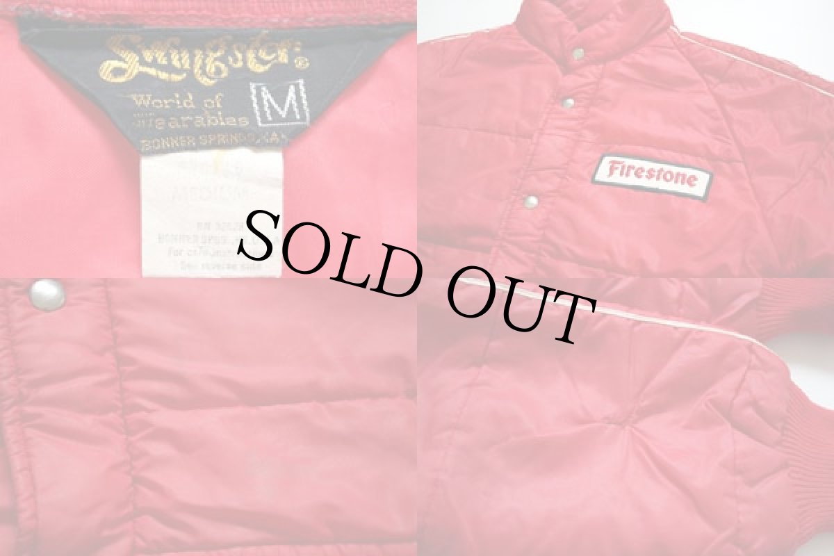 画像3: 70s Swingster Firestone パッチ付き 中綿入り ナイロン レーシングジャケット 赤 M (3)