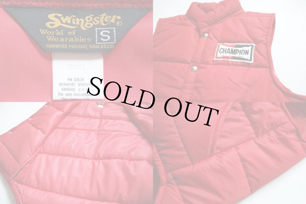 画像3: 70s Swingster CHAMPION SPARK PLUG チャンピオン プラグ パッチ付き 中綿入り ナイロン レーシングベスト 赤 S (3)