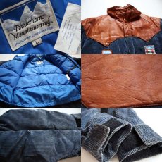 画像3: 80s Powderhorn Mountaineeringパウダーホーン パッチ付き レザーヨーク切り替え コーデュロイ ダウンジャケット 紺 (3)