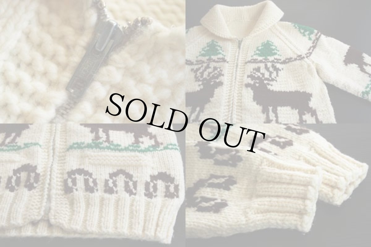 画像3: 70s ムース柄  ウール カウチンセーター★鹿柄 (3)