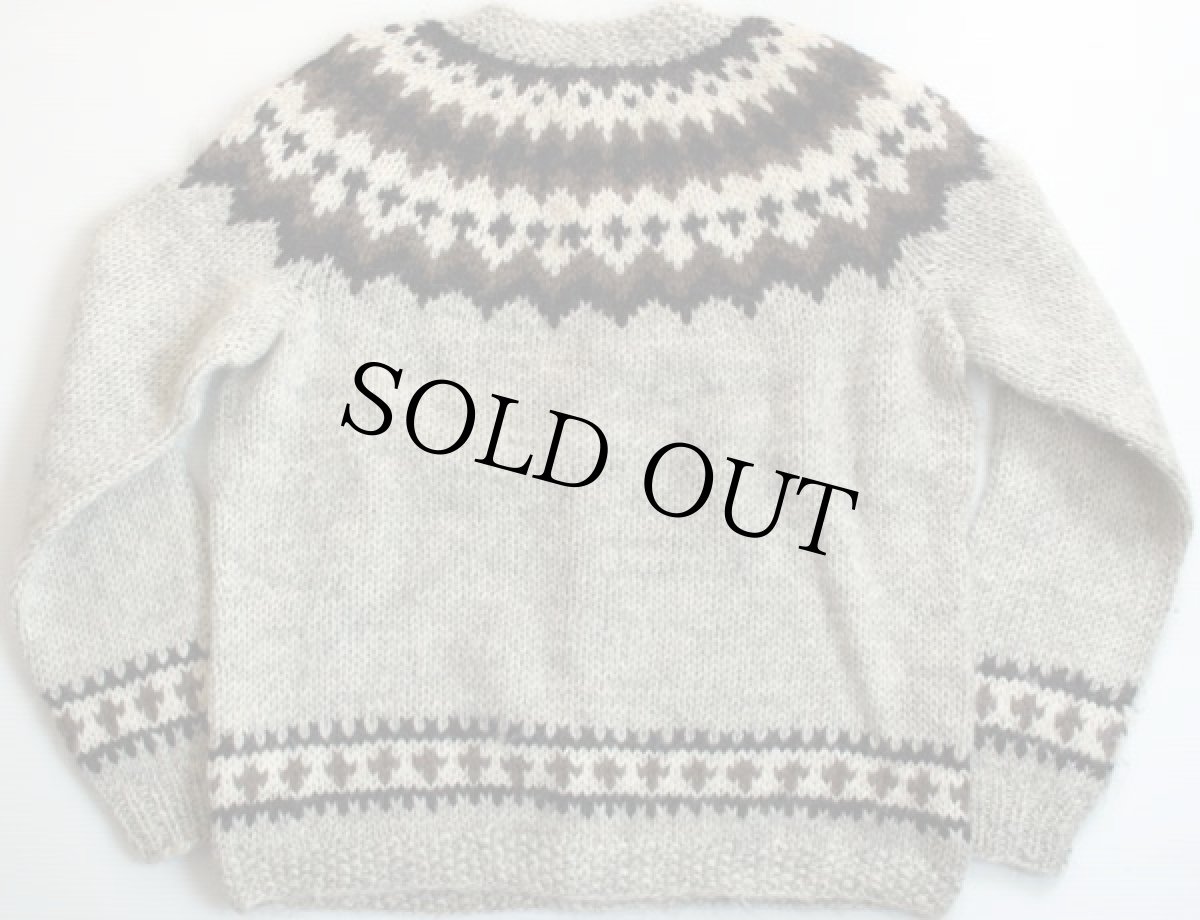 画像2: 60s L.L.Bean 筆記体タグ 丸ヨーク ノルディック柄 ウール ハンドニット カーディガン XL (2)