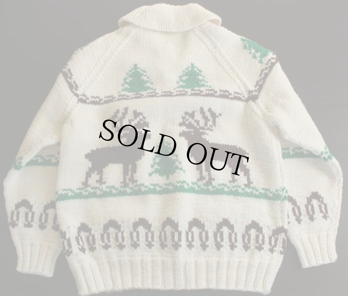 画像2: 70s ムース柄  ウール カウチンセーター★鹿柄 (2)