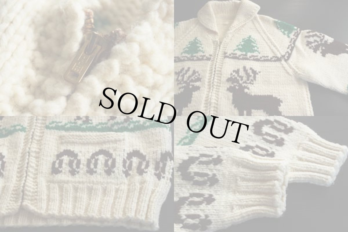 画像3: 70s ムース柄  ウール カウチンセーター★鹿柄 (3)