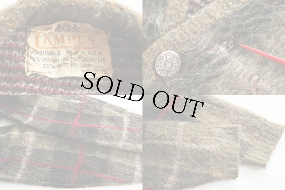 画像3: 60s USA製 CAMPUS チェック柄 モヘヤ ニットカーディガン (3)