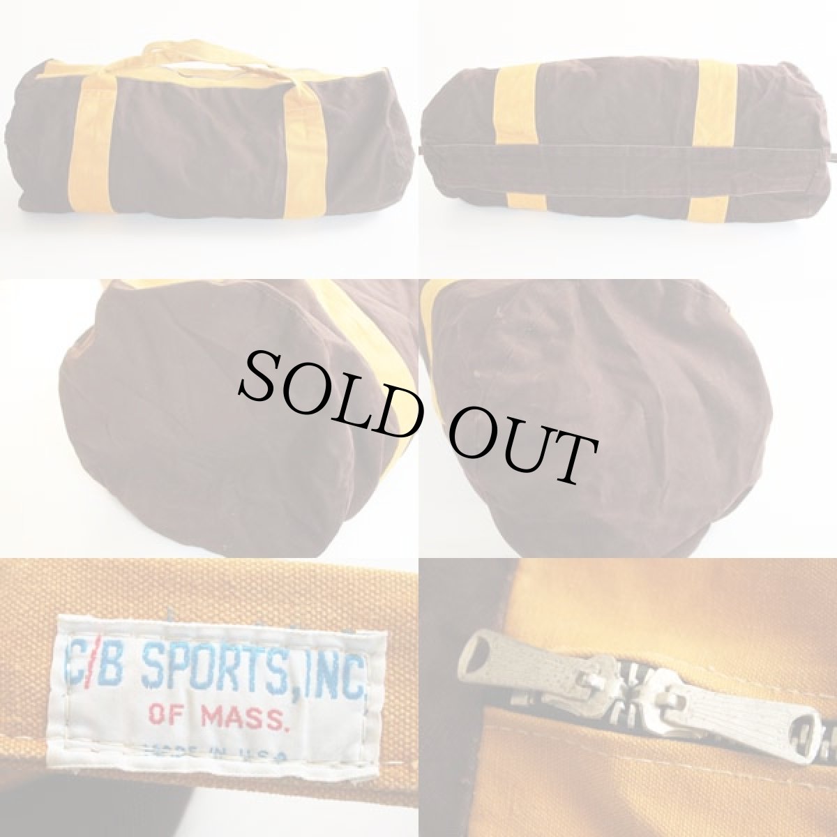 画像2: 70's USA製C/B SPORTS ツートン キャンバス ダッフルバッグ 茶 	 (2)