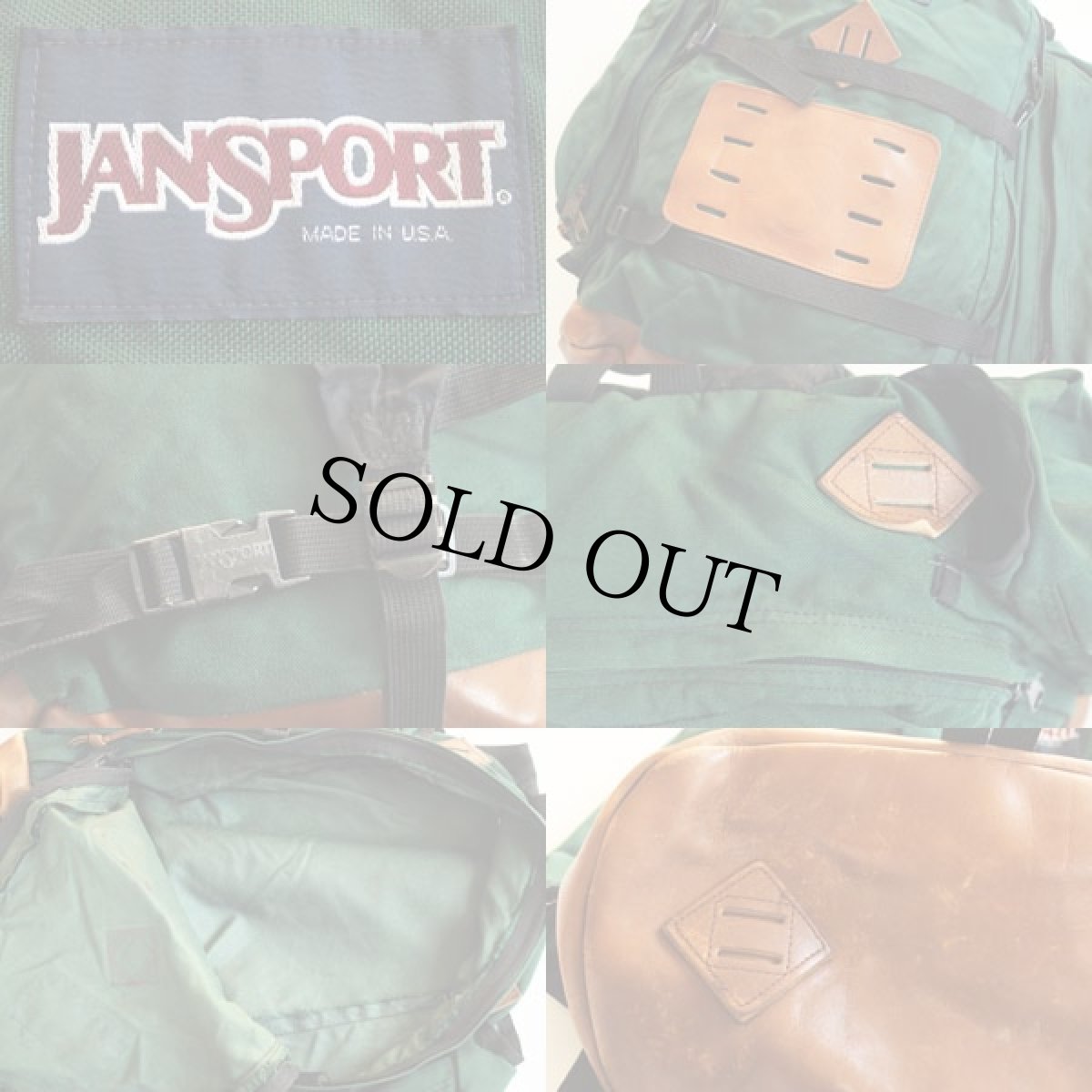 画像3: 90s USA製 JANSPORTジャンスポーツ ウィークエンド ボトムレザー リュックサック 緑 (3)