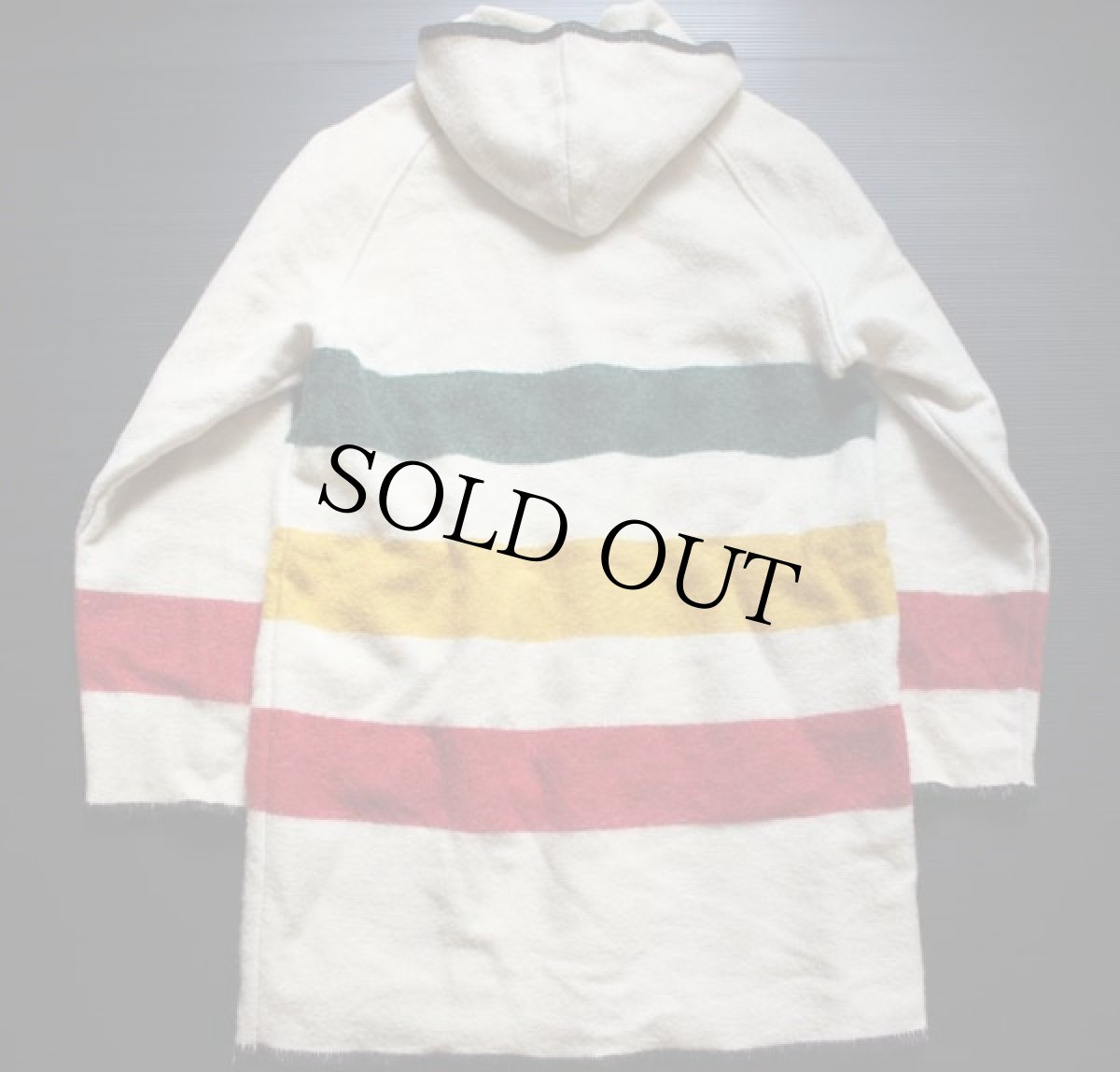 画像2: 70s USA製 Woolrichウールリッチ マルチボーダー フーデッド ウール ブランケット コート M (2)