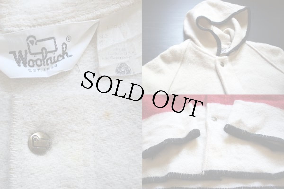 画像3: 70s USA製 Woolrichウールリッチ マルチボーダー フーデッド ウール ブランケット コート M (3)