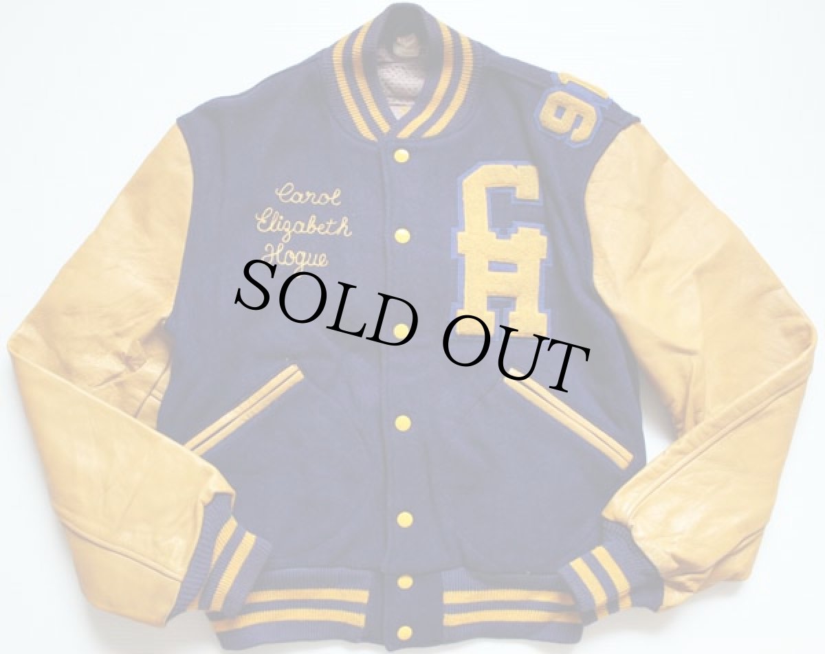 画像2: 70s USA製 BUTWINバトウィン F-16 チェーン刺繍 メルトン ウール 袖革スタジャン 40 (2)