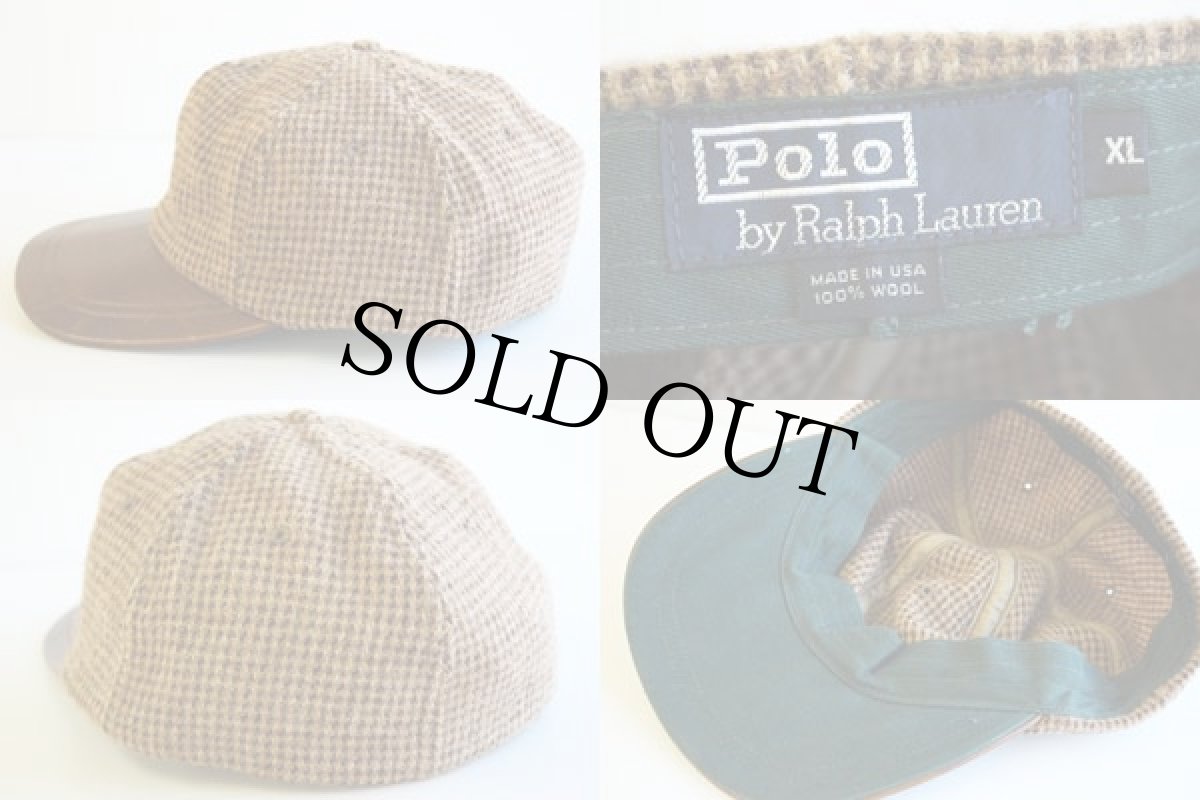 画像3: 90s USA製 ポロ ラルフローレン レザー×ツイード ウール キャップ XL (3)