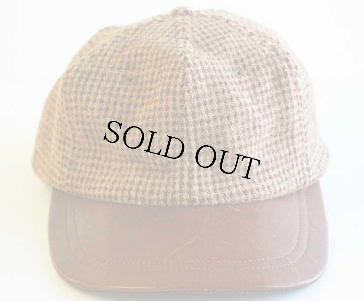 画像2: 90s USA製 ポロ ラルフローレン レザー×ツイード ウール キャップ XL (2)