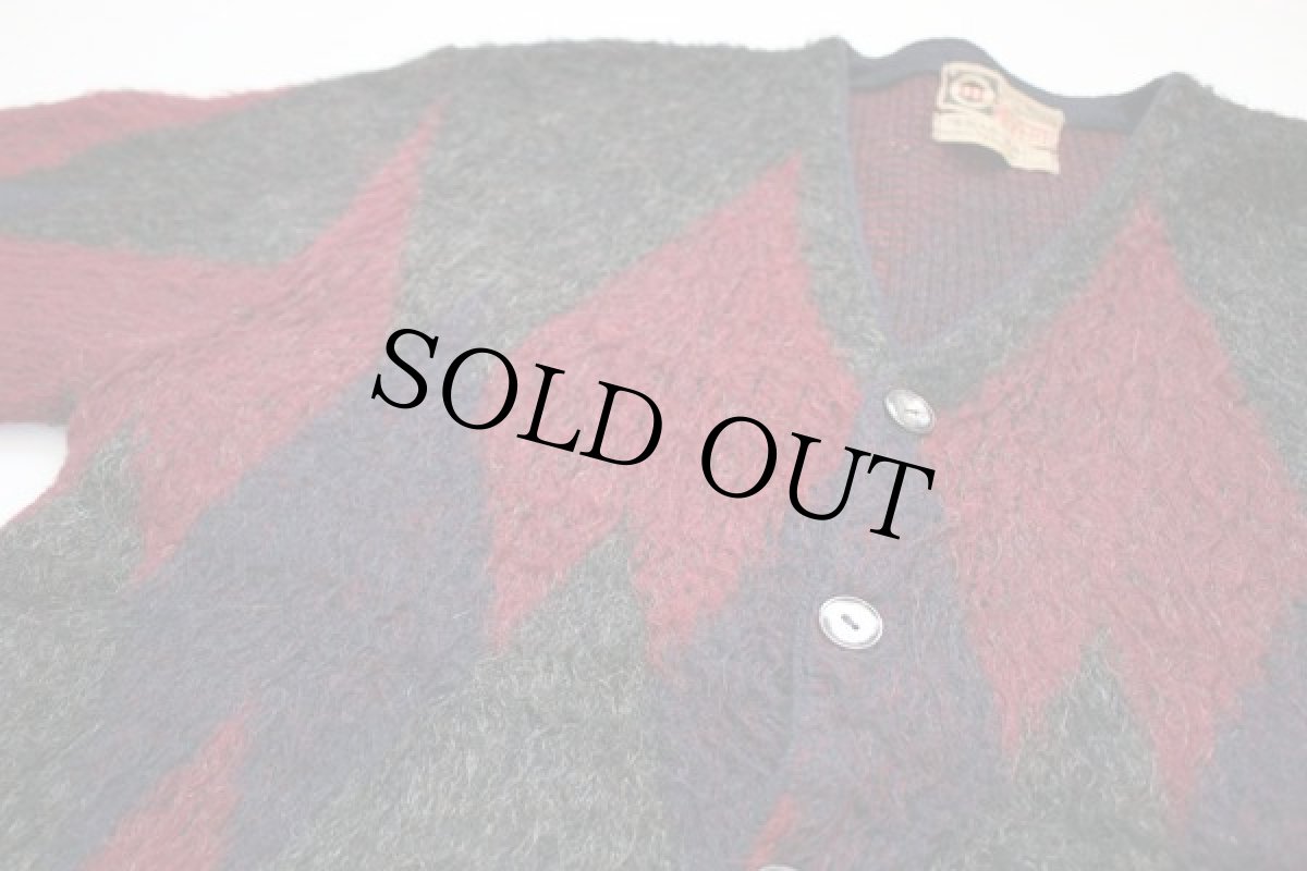 画像2: 60s REVERE ダイヤ柄 モヘヤニット カーディガン M (2)