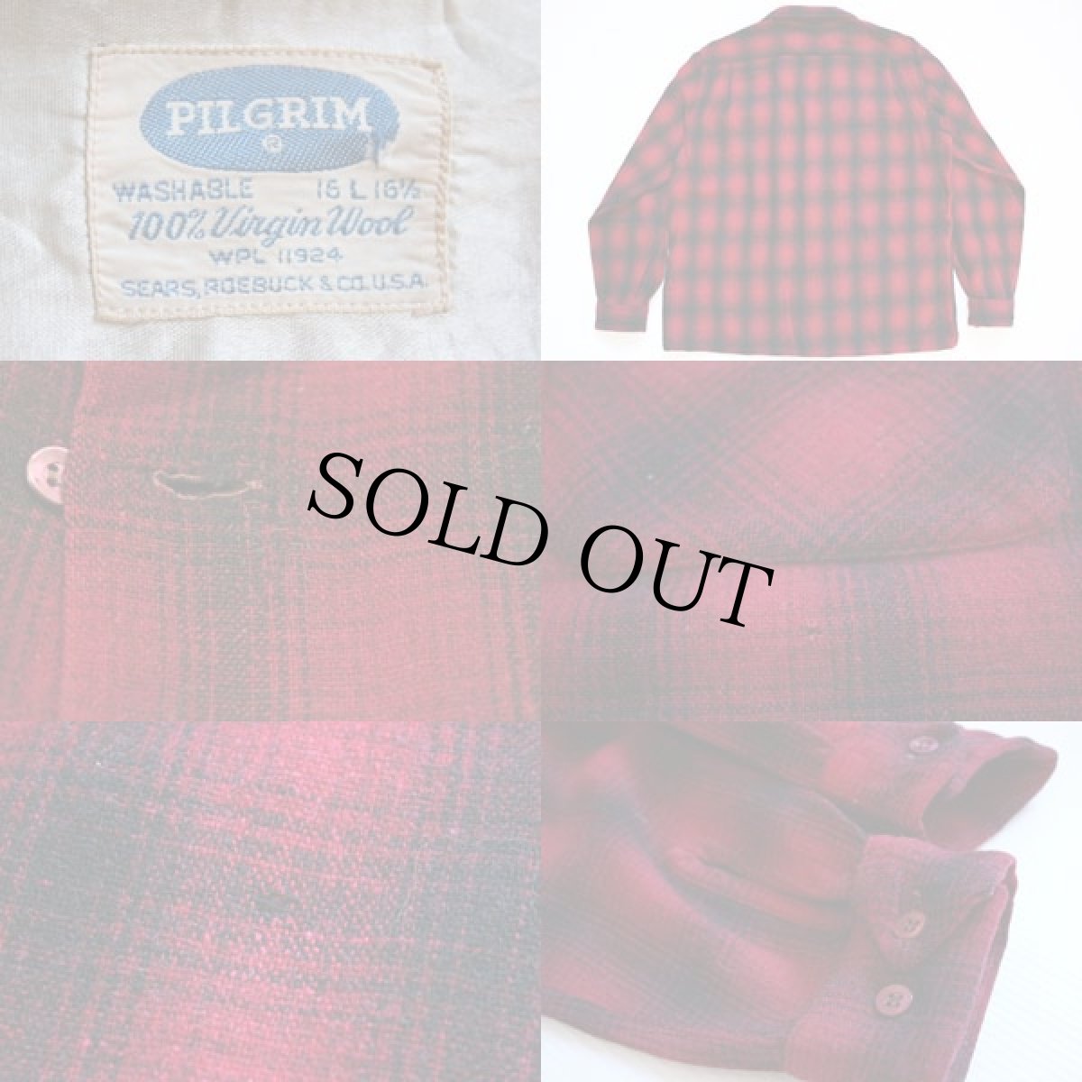 画像3: 50s SEARS PILGRIMピルグリム オンブレチェック ウール オープンカラーシャツ L (3)