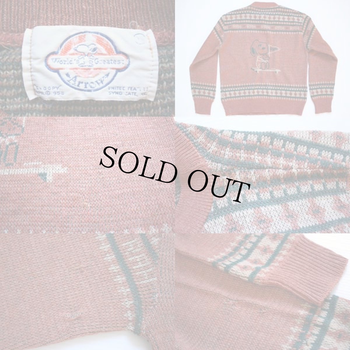 画像3: 70s Arrow スヌーピー ウッドストック ジャガード アクリルニット セーター (3)